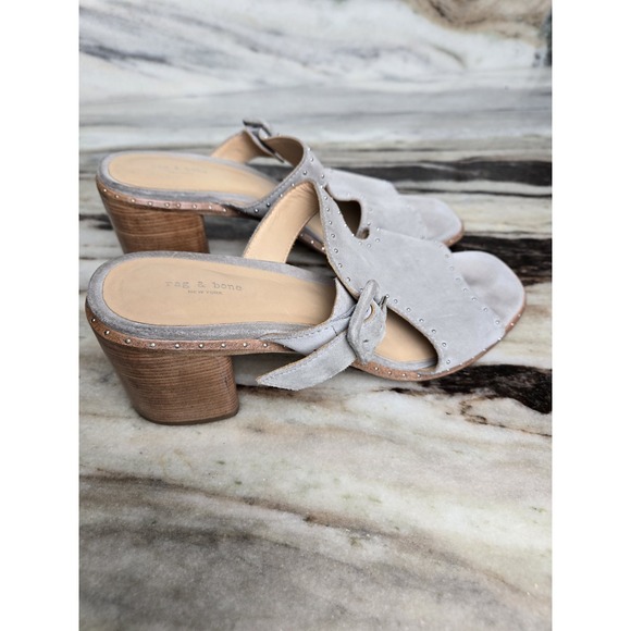 Rag & Bone Gray Suede Studded Open Toe Slip On Block Heels Sandals 37 Minimalist - Picture 4 of 10